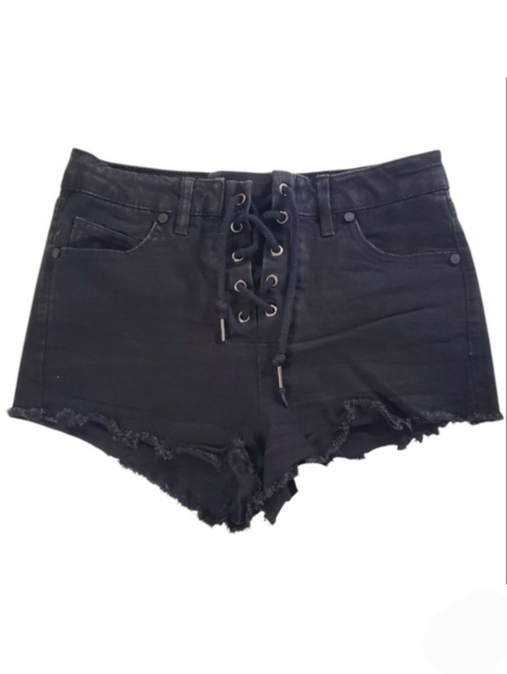 2080 * Refuge Lace Up Front Jean Shorts Black Size 4